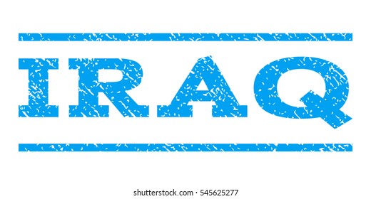 Iraq watermark stamp. Text tag between horizontal parallel lines with grunge design style. Rubber seal stamp with dirty texture. Vector blue color ink imprint on a white background.