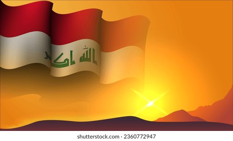 iraq winklige Flagge Konzept Hintergrund Design mit Sonnenuntergang auf der Hügel Vektorgrafik geeignet für Poster Hintergrund Design über Urlaub, Festtag und Unabhängigkeit Tag auf iraq