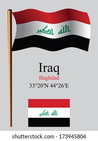iraq wavy flag and coordinates against gray background, vector art illustration, image contains transparency