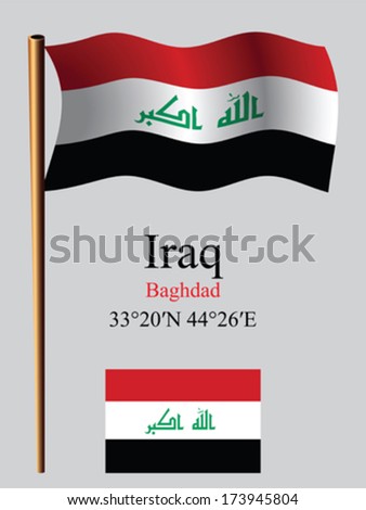 iraq wavy flag and coordinates against gray background, vector art illustration, image contains transparency