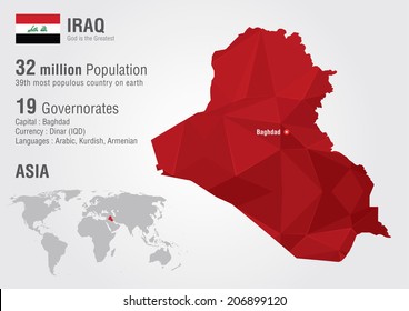 Iraq world map with a pixel diamond texture. World Geography.