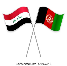 Iraqi and Afghan crossed flags. Iraq combined with Afghanistan isolated on white. Language learning, international business or travel concept.