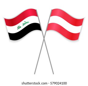 Iraqi and Austrian crossed flags. Iraq combined with Austria isolated on white. Language learning, international business or travel concept.