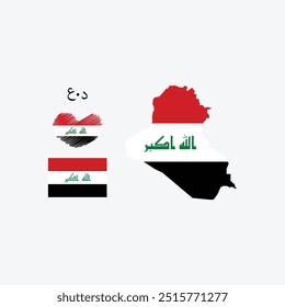 Bandeira iraquiana com mapa. bandeira em forma de coração com sinal de moeda