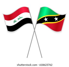 Iraqi and Kittitian crossed flags. Iraq combined with Saint Kitts and Nevis isolated on white. Language learning, international business or travel concept.