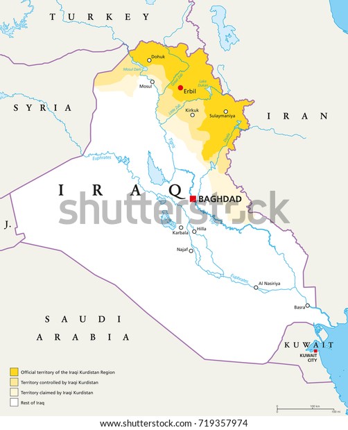 Iraqi Kurdistan Region Political Map Official Stock Vector (Royalty ...