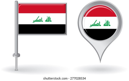 Iraqi pin icon and map pointer flag. Vector illustration.