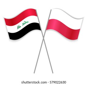 Iraqi and Polish crossed flags. Iraq combined with Poland isolated on white. Language learning, international business or travel concept.