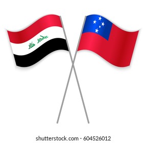 Iraqi and Samoan crossed flags. Iraq combined with Samoa isolated on white. Language learning, international business or travel concept.