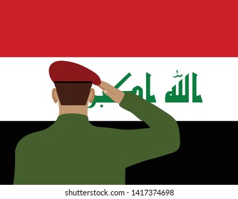 Iraqi soldier in front of the flag