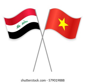 Iraqi and Vietnamese crossed flags. Iraq combined with Vietnam isolated on white. Language learning, international business or travel concept.