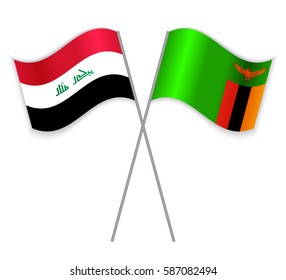 Iraqi and Zambian crossed flags. Iraq combined with Zambia isolated on white. Language learning, international business or travel concept.