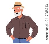 Irate Senior Man Scowled Fiercely, His Furrowed Brows Revealing Deep-seated Frustration. Character Displeasure And Stern Expression Convey A Sense Of Indignation And Displeasure. Vector Illustration