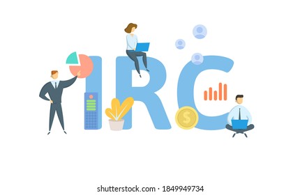 IRC, Código de Impuestos Internos. Concepto con palabras clave, personas e iconos. Ilustración vectorial plana. Aislado sobre fondo blanco.