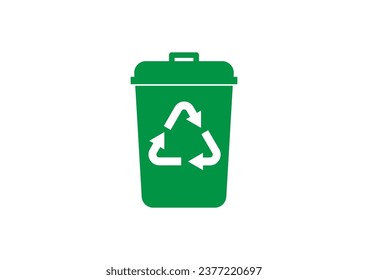 Las papeleras de bicicleta están aisladas en un fondo blanco. El símbolo universal de reciclaje. Ilustración vectorial. papeleras verdes	
