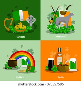 Ireland 2x2 flat design concept set of cuisine traditions simbols holidays decorative compositions  vector illustration  