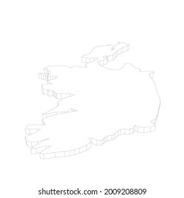 Ireland - 3D black thin outline silhouette map of country area. Simple flat vector illustration