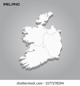 Ireland 3d map with borders of regions. Vector illustration