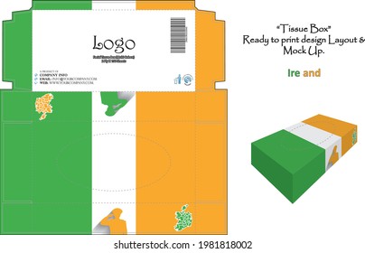 Ireland - 3d Mockup tissue box Design concept national flag - ready to print vector.