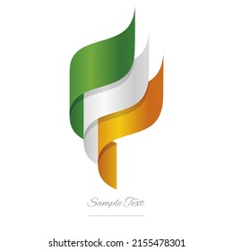 Ireland abstract 3D wavy flag green white orange modern Irish ribbon torch flame strip logo icon vector