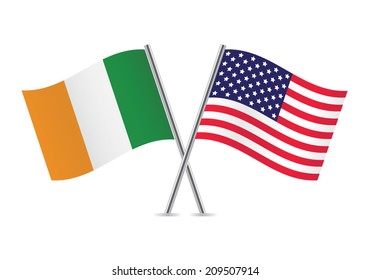 Ireland and America crossed flags. Irish and American flags on white background. Vector icon set. Vector illustration.
