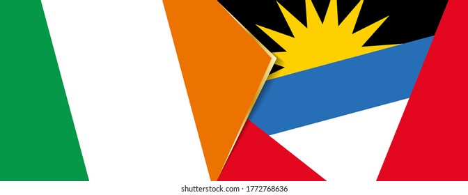 Irland und Antigua und Barbuda-Flaggen, zwei Vektorflaggen Symbol für Beziehung oder Konfrontation.