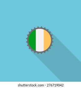 Ireland bottle cap flat icon with long shadow. Vector illustration EPS10