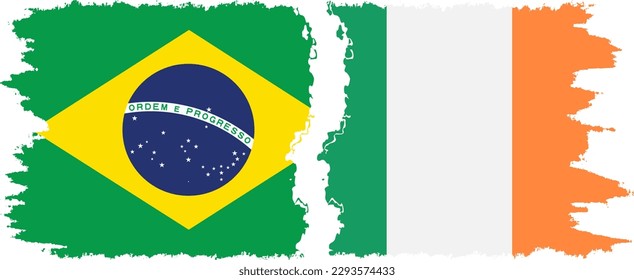 Ireland and Brazil grunge flags connection, vector