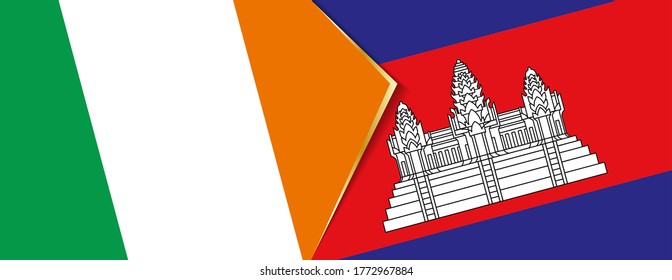 Ireland and Cambodia flags, two vector flags symbol of relationship or confrontation.
