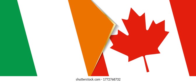Ireland and Canada flags, two vector flags symbol of relationship or confrontation.