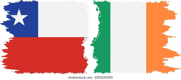 Ireland and Chile grunge flags connection, vector