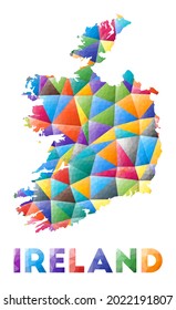 Ireland - colorful low poly country shape. Multicolor geometric triangles. Modern trendy design. Vector illustration.