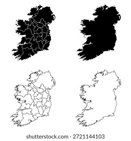 Irlanda con condados e Irlanda del Norte Esquema y relleno sólido Mapa Conjunto.