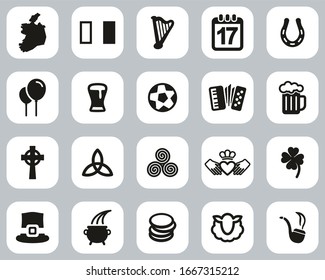 Ireland Country & Culture Icons Black & White Flat Design Set Big