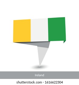Ireland Country flag. Folded ribbon banner flag. Flat flag vector illustration.