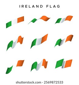 Ireland country flag vector pack with waving style. For design elements with the concept of celebrating ireland's big day.