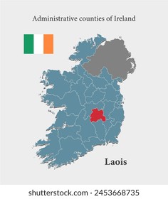 Ireland country - high detailed illustration map divided on regions. Blank Ireland map isolated on background. Vector template Laois county for website, pattern, infographic, education