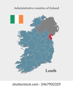 Ireland country - high detailed illustration map divided on regions. Blank Ireland map isolated on background. Vector template Louth county for website, pattern, infographic, education
