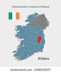 Ireland country - high detailed illustration map divided on regions. Blank Ireland map isolated on background. Vector template Kildare county for website, pattern, infographic, education