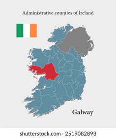 País da Irlanda - mapa de ilustração altamente detalhado dividido em regiões. Mapa em branco da Irlanda isolado no fundo. Modelo de vetor Galway County para site, padrão, infográfico, educação