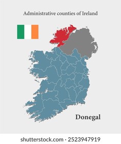 Ireland country - high detailed illustration map divided on regions. Blank Ireland map isolated on background. Vector template Donegal county for website, pattern, infographic, education