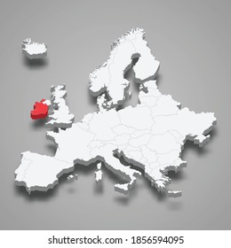 Ireland country location within Europe 3d isometric map 