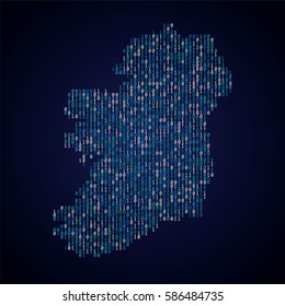 Ireland country map made from binary code numbers. 

