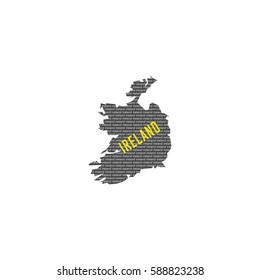 Ireland country map made up of vector ireland text