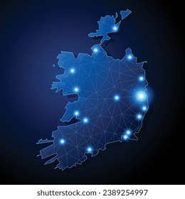 Ireland - country shape with lines connecting major cities