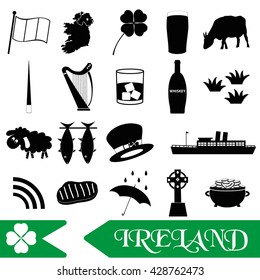 ireland country theme symbols outline icons set / ireland typical symbols set / ireland and southern ireland icons and symbols eps10