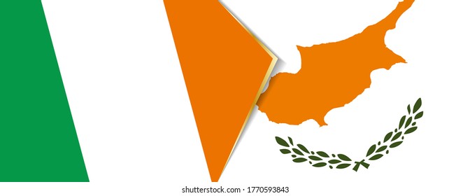 Ireland and Cyprus flags, two vector flags symbol of relationship or confrontation.