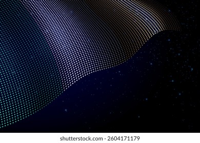 Ireland digital flag made of dots, waving over a starry dark background