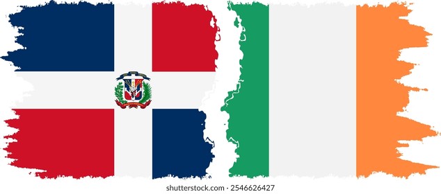 Ireland and Dominican Republic grunge flags connection, vector