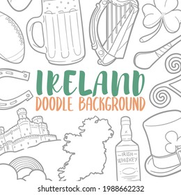 Ireland Doodle Banner Icon. Country Vector Illustration Hand Drawn Art. Line Symbols Sketch Background.